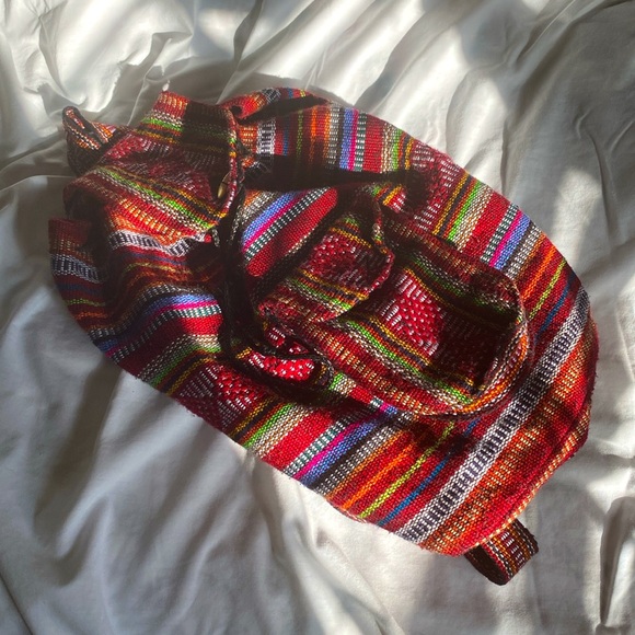 PINZON Woven Multicolored Aztec Tribal boho Hippie Bohemian Drawstring Clip Bag - Picture 4 of 10